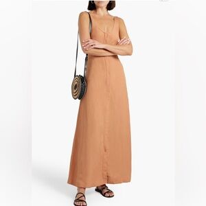 NWT BONDI BORN Mallorca Button Front Linen Blend Maxi Dress in Apricot Peach